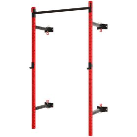 Soozier Folding Squat Rack with Pull Up Bar, Wall Mounted and Adjustable, 1000 Pounds Capacity Power Rack, Red