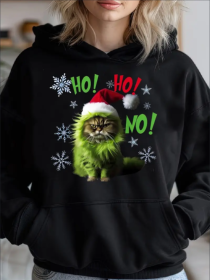 Funny Bad Cat Christmas, Gich Woman's Cozy Classic Print Pullover Hoodie, Casual Long Sleeve Crew Neck Hoodie (Option: Black-XL)