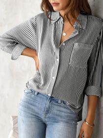 Classic Striped Casual, Business, Versatile Four Seasons Can Wear A Long-sleeved Shirt. (Option: Black-1XL)