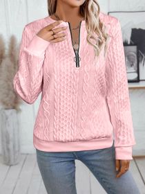 Casual Neckline Long-sleeve Zipper Sweaters Women's Clothing (Option: Pink-S)