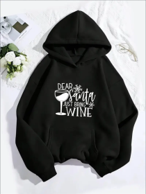 Festive Christmas Wine Cup Printed Women'S Hoodie Casual Sports Style With Kangaroo Pocket, All-Season Hooded Pullover Sweatshirt (Option: Black-S)