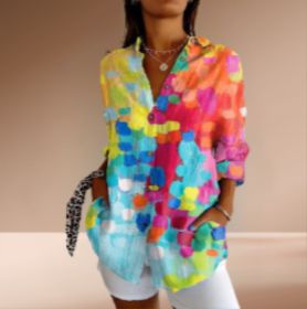 Floral Print Long-sleeved Shirt Women's Casual Button Tops Clothing (Option: JM6945-L)