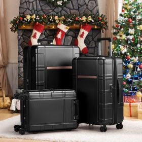 FCH 3-in-1 Set Double Wheel Silent Wheel With Wet & Dry Separation Compartment ABS, PC Trolley Case 20in 24in 28in ABS, PC Inner Aluminum Outer I (Color: Black)