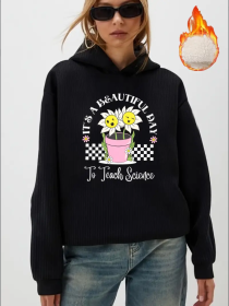 Women'S Casual Hooded Sweatshirt With Alphabet & Floral Patterns, Fall Winter Collection, Various Patterns Including Animals, Christmas, Hallowee (Option: Black-2XL)