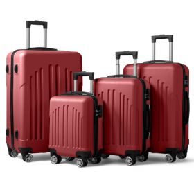 Curved Vertical Stripe 4-in-1 Trolley Case 16in 20in 24in 28in ABS Aluminum Alloy Tie Rod (Color: Red)