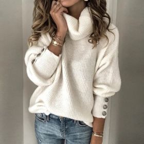 Autumn And Winter Women's Sweatshirt, High Collar Knitted Shirt, Top (Option: White-XL)