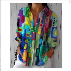 Floral Print Long-sleeved Shirt Women's Casual Button Tops Clothing (Option: CXCS053-XL)