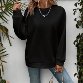 Women's Loose Sports Round Neck Sweatshirt (Option: Black-L)