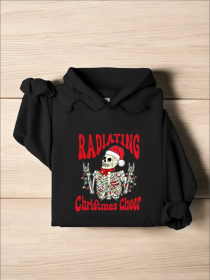 Radiating Christmas Cheer Funny Hoodie, Radiology Christmas Hoodie, Santa Skeleton Gift, Xray Technician Rad Tech Hoodie, Nurse Life Hoodies (Option: Black-XL)