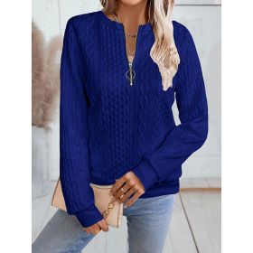 Women's Textured Half Zip Pullover Tops Casual Long Sleeve Crewneck Sweatshirts (Option: Blue-L)