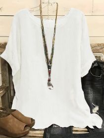 Women Fashion Casual Shirts Solid Color 3 4 Sleeve Round Neck Blouses Summer Loose Tops Streetwear (Option: White-M)