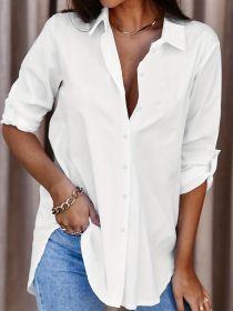 Plus Size Solid Color Shirt Buttons White Black Red (Option: White-4XL)