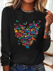 Women's Print Long-sleeved Hoodless Sweatshirt (Option: Black-XL)