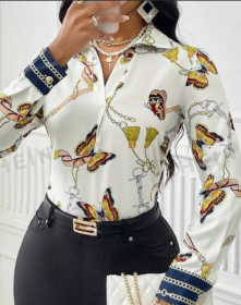 Women's Casual Butterfly Print Long Sleeve Shirt, Assorted Prints (Option: White-S)