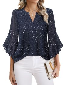 Lotus Leaf 34 Sleeve Top Solid Color Fashion (Option: Navy Blue-S)