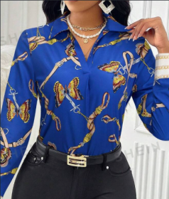 Women's Casual Butterfly Print Long Sleeve Shirt, Assorted Prints (Option: Royal Blue-S)