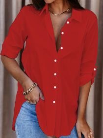 Plus Size Solid Color Shirt Buttons White Black Red (Option: Red-4XL)