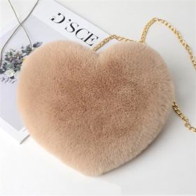 Love Bags For Women Plush Chain Shoulder Bags Valentine's Day Party Bag (Color: Khaki)