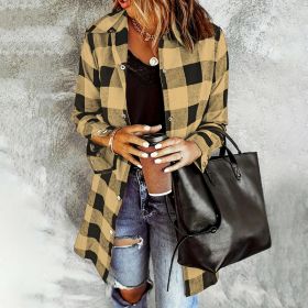 Women's Long Sleeve Plaid Print Button Front Casual Shirt For Spring & Fall (Option: Sunflower color-XXL)