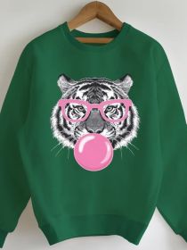 2025 New Women's Comfortable Green Tiger Bubble Gum Pattern Sports Shirt, Long Sleeve Hoodie, Perfect Choice For Autumn And Winter Fashion Women' (Option: XL)