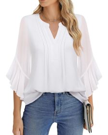 Lotus Leaf 34 Sleeve Top Solid Color Fashion (Option: White-S)