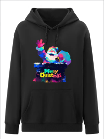 Women'S Fashion Christmas Graffiti Santa Claus Print Hoodies Long Sleeve Hood Sweatshirt Loose Fit Tops Fall Streetwear (Option: Black-2XL)