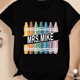 Mrs. MIKE Printed Round Neck T-shirt, Casual Short Sleeved Top, Suitable For Spring And Summer, Women's Clothing (Option: Black-M)