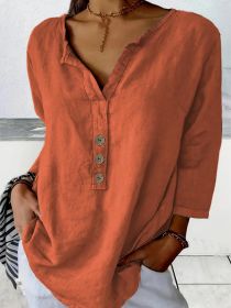 Solid Color Notched Collar Shirt Casual Button-down Shirt (Option: Orange Red-L)