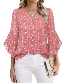 Lotus Leaf 34 Sleeve Top Solid Color Fashion (Option: Pink-S)
