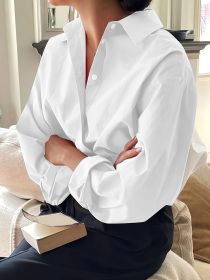 Simple Casual Long Sleeve Solid Color Shirt With Pocket (Option: White-L)