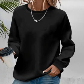 Women's Solid Color Casual Pullover Sweatshirt - Minimalist Round Neck Long Sleeve Top For Spring&Fall (Option: Black-L)