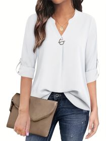 Women's Long Sleeved Simple And Versatile Casual Pearl Button Shirt (Option: White-XXL)