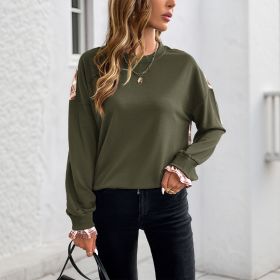 Women's Thin Plaid Stitching Crew Neck Pullover Sweatshirt (Option: Army Green-S)