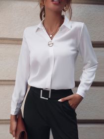 Fashionable Elegant Business Style Long Sleeve Shirt With Pearl Button (Option: White-XXL)