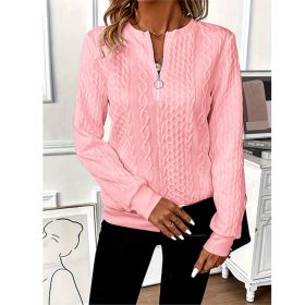 Women's Textured Half Zip Pullover Tops Casual Long Sleeve Crewneck Sweatshirts (Option: Pink-M)