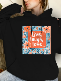 Ladies' Casual Printed Hoodie,Sweatshirt, Fashionable Drawstring Pullover, Suitable For All Seasons, Suitable For Both Men And Women, Simple Desi (Option: Black-XL)