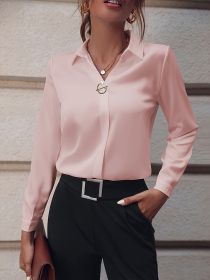Fashionable Elegant Business Style Long Sleeve Shirt With Pearl Button (Option: Pink-S)