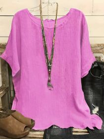 Women Fashion Casual Shirts Solid Color 3 4 Sleeve Round Neck Blouses Summer Loose Tops Streetwear (Option: Peach Pink-XL)