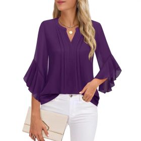 Lotus Leaf 34 Sleeve Top Solid Color Fashion (Option: Purple-S)