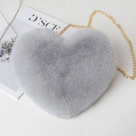 Love Bags For Women Plush Chain Shoulder Bags Valentine's Day Party Bag (Color: Light grey)