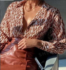 All Over Print Button Up Shirt Workwear Elegant Business Casual Women Button Up Shirt Women (Option: Multicolor-3XL)