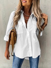 Large Size Two-piece Set Women's Long Sleeve Casual Shirt (Option: White-4XL)