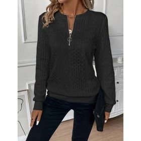 Women's Textured Half Zip Pullover Tops Casual Long Sleeve Crewneck Sweatshirts (Option: Black-2XL)