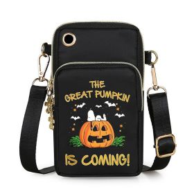 Halloween Pumpkin Pattern Phone Bag Coin Wallet Cute Mini Crossbody Shoulder Bags For Kids Women (Color: Black)
