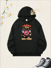 Women'S Casual Christmas Hooded Sweatshirt, Long Sleeve Pullover  With Front Pocket, With Kangaroo Pocket Detail, For All Seasons (Option: Black-XL)