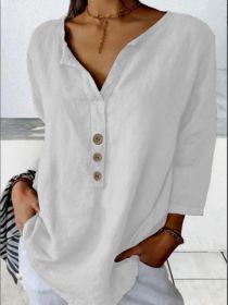 Solid Color Notched Collar Shirt Casual Button-down Shirt (Option: White-2XL)