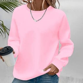 Women's Solid Color Casual Pullover Sweatshirt - Minimalist Round Neck Long Sleeve Top For Spring&Fall (Option: Pink-L)