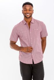 Mens Short Sleeve Button Down Shirt (Color: Red, size: M)