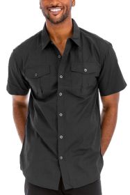 Weiv Two Chest Pocket Button Down Shirt (Color: Black, size: XL)