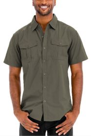 Weiv Two Chest Pocket Button Down Shirt (Color: OLIVE, size: L)